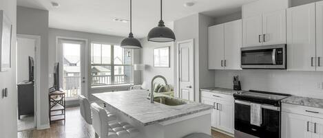 Fridge, dining tables