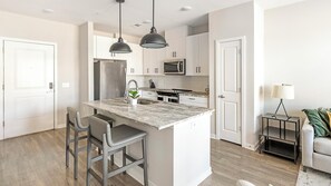 Fridge, dining tables