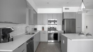 Fridge, dining tables