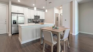 Fridge, dining tables