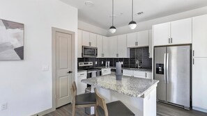 Fridge, dining tables