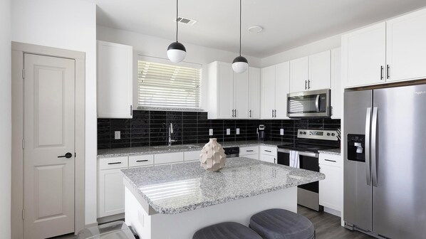 Fridge, dining tables