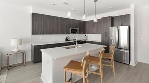 Fridge, dining tables