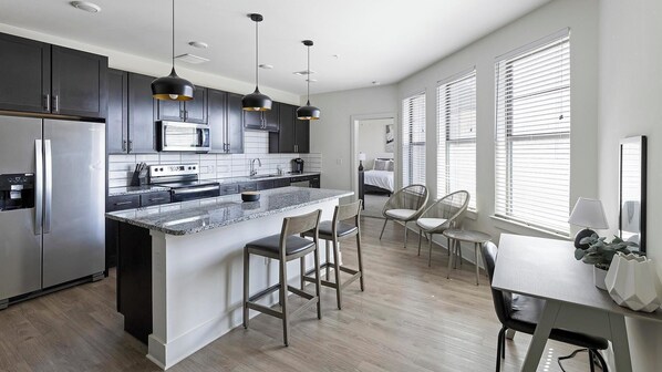 Fridge, dining tables