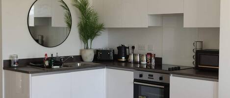 Kühlschrank, Mikrowelle, Ofen, Herdplatte