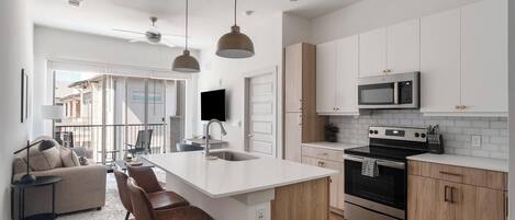 Fridge, dining tables