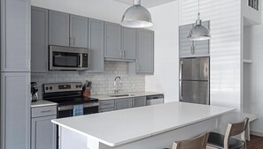 Fridge, dining tables