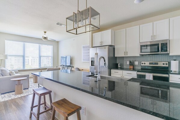 Fridge, dining tables