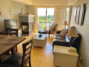 TV, fireplace