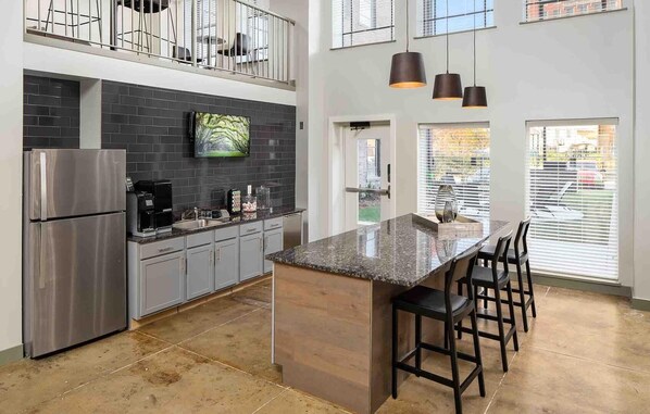 Fridge, dining tables