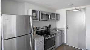 Fridge, dining tables