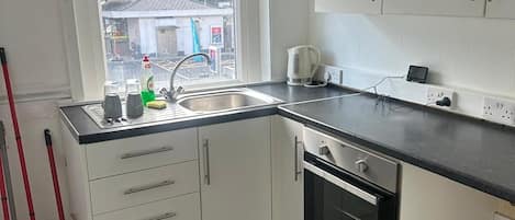 Fridge, microwave, oven, electric kettle