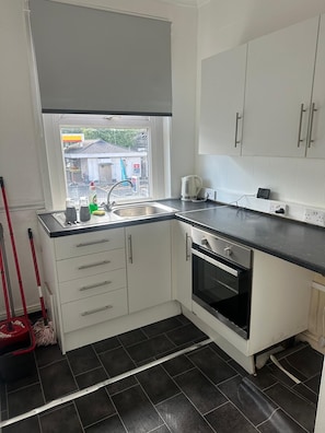 Fridge, microwave, oven, electric kettle