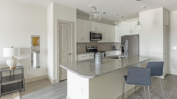 Fridge, dining tables