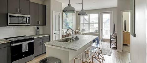 Fridge, dining tables