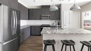 Fridge, dining tables