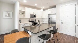 Fridge, dining tables