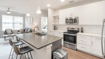 Fridge, dining tables