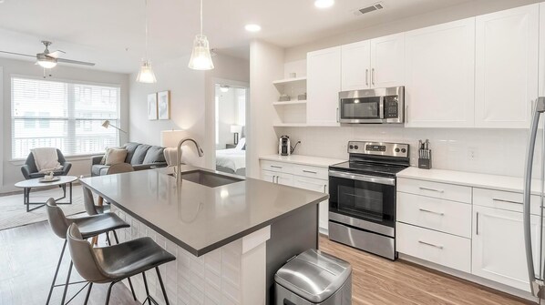 Fridge, dining tables