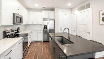 Fridge, dining tables