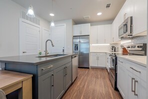 Fridge, dining tables