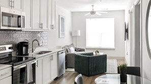 Fridge, dining tables