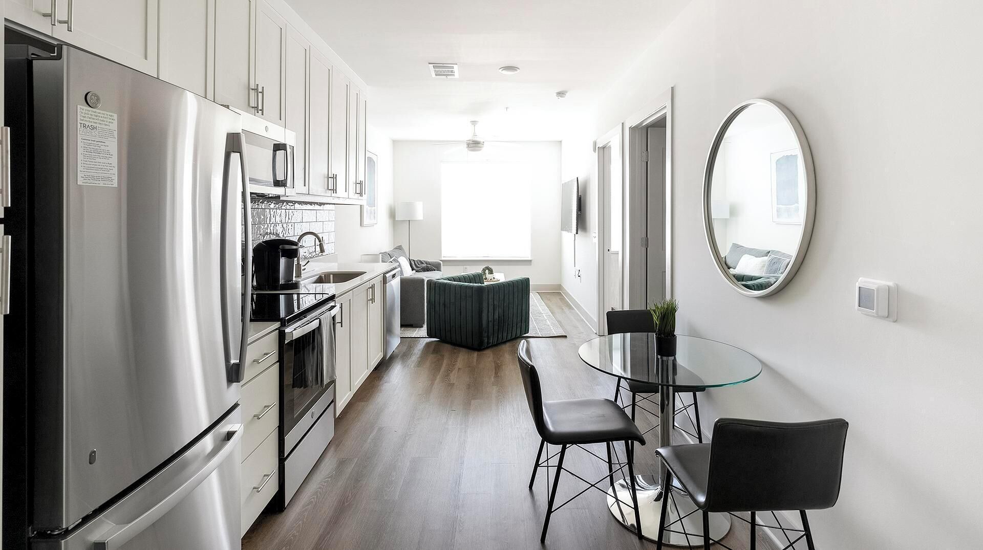 Fridge, dining tables