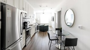 Fridge, dining tables