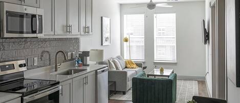 Fridge, dining tables