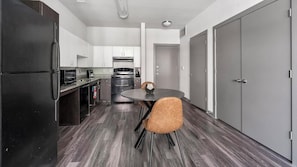 Fridge, dining tables