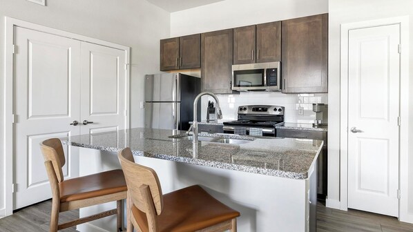 Fridge, dining tables