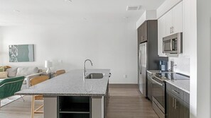 Fridge, dining tables