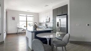 Fridge, dining tables