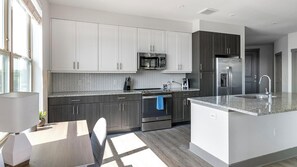 Fridge, dining tables