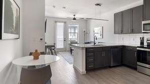 Fridge, dining tables