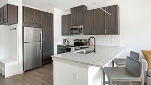 Fridge, dining tables