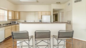 Fridge, dining tables