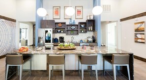 Fridge, dining tables - Landing | Chic 1BD, Pool, Courtyard (Manor)