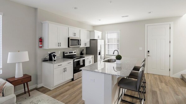 Fridge, dining tables