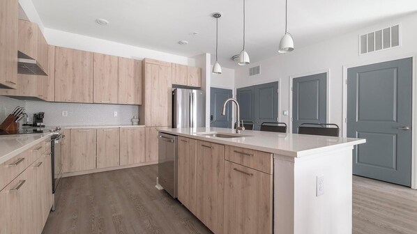 Fridge, dining tables