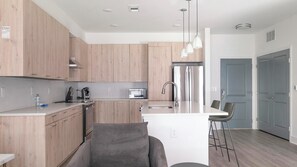 Fridge, dining tables