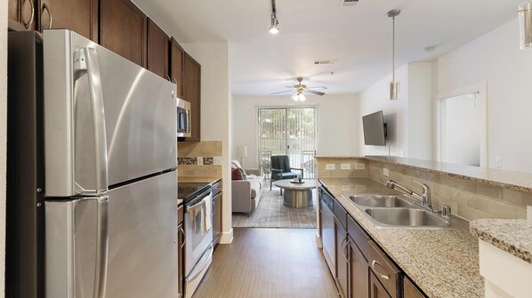 Fridge, dining tables