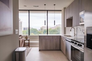 Fridge, dining tables