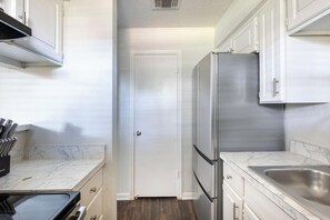 Fridge, dining tables