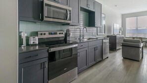 Fridge, dining tables - Landing | Modern Studio, Gym, Pool (Houston)