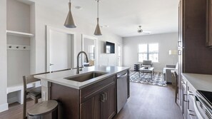 Fridge, dining tables