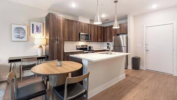 Fridge, dining tables