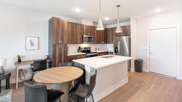 Fridge, dining tables