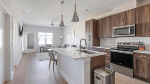 Fridge, dining tables