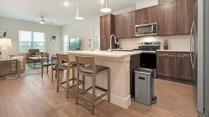 Fridge, dining tables